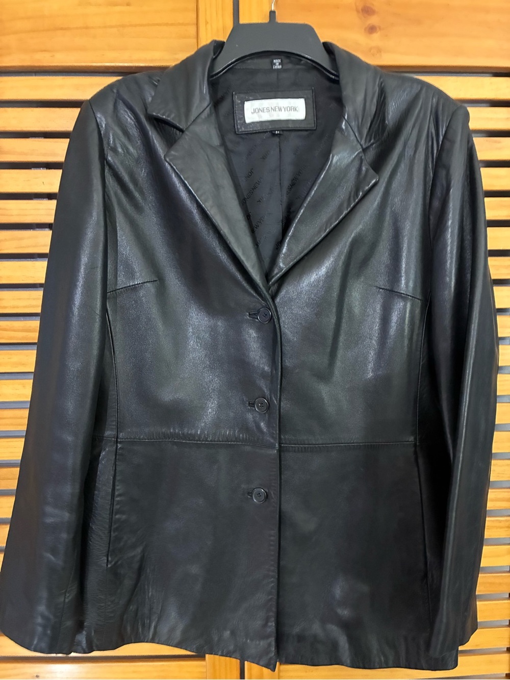 Jones New York Black Leather Button-Front Blazer